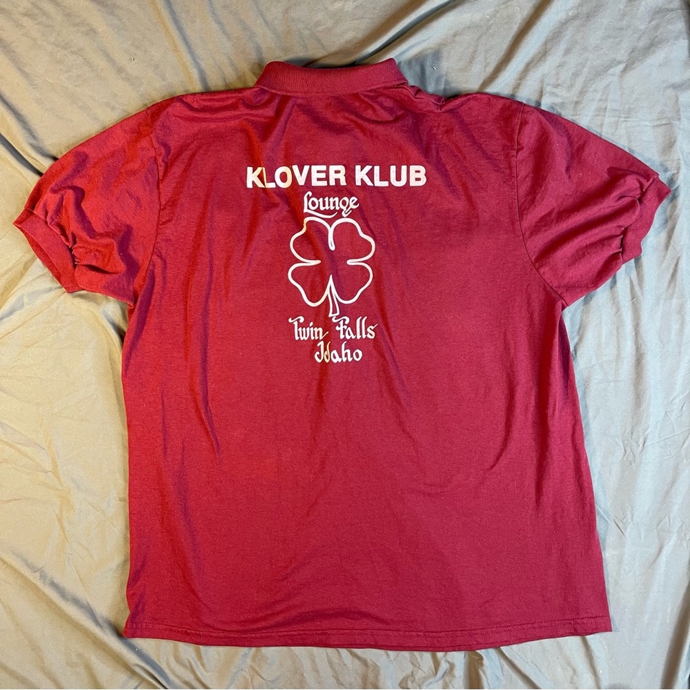 Vintage Klover Klub Lounge Twin Falls Idaho 4 Leaf Clover Back Graphic Polo XL